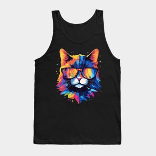 Party Cat in Sunglasses Men Women 80s 90s Retro Funny Cat Tank Top